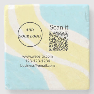 Simple minimal q r code add logo scan code name we stone coaster