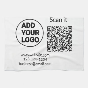 Simple minimal q r code add logo scan code name we tea towel
