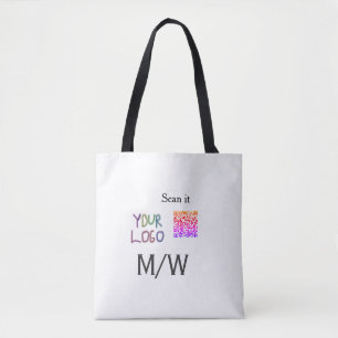 Simple minimal q r code add logo scan code name we tote bag