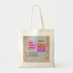 Simple minimal q r code add logo scan code name we tote bag