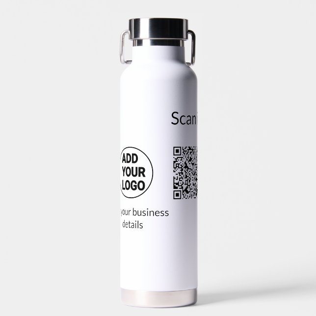 Simple minimal q r code add logo scan code name we water bottle (Front)