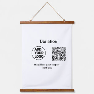 Simple minimal q r code add logo social-media text hanging tapestry