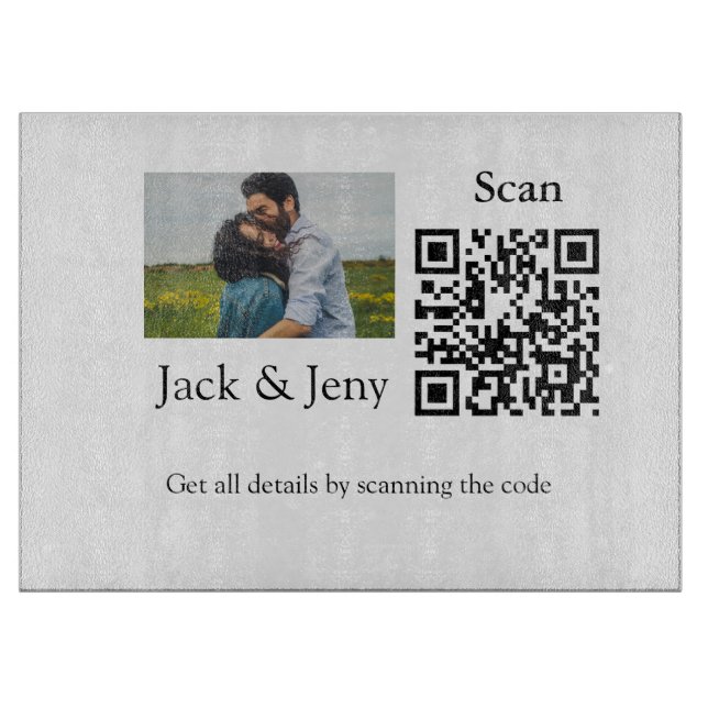 Simple minimal Q R code add photo name text Throw  Cutting Board (Front)