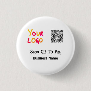 Simple minimal q r code to pay logo business name 3 cm round badge