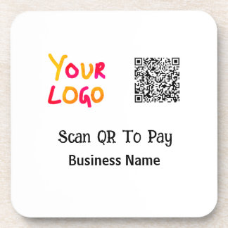Simple minimal q r code to pay logo business name  coaster