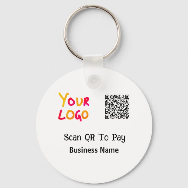 Simple minimal q r code to pay logo business name  key ring (Front)