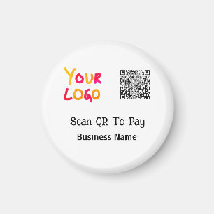 Simple minimal q r code to pay logo business name  magnet