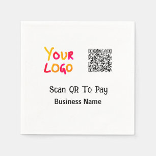 Simple minimal q r code to pay logo business name napkin