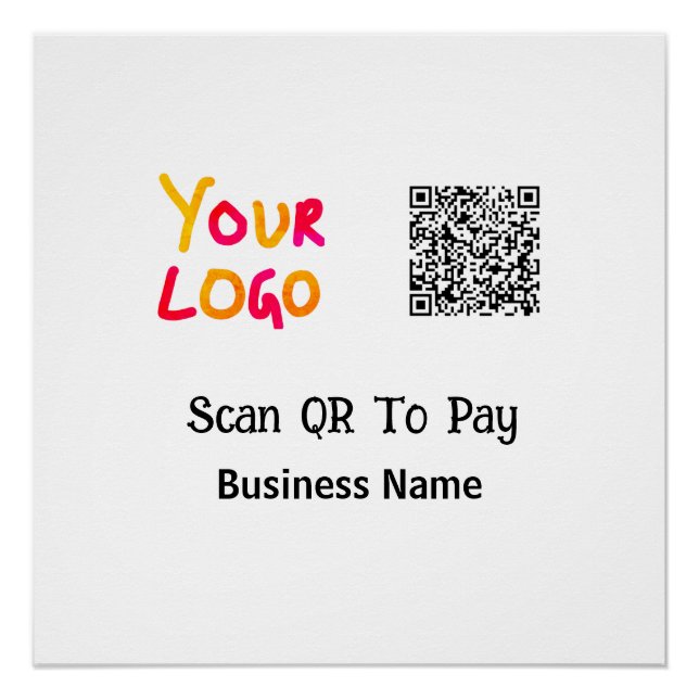Simple minimal q r code to pay logo business name  poster (Front)