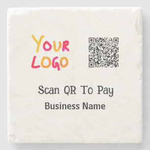 Simple minimal q r code to pay logo business name  stone coaster