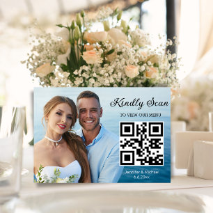 simple minimal qr code wedding menu photo chic table number