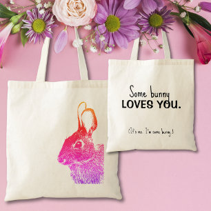 Simple Minimal Rainbow Colourful Easter Bunny Tote Bag