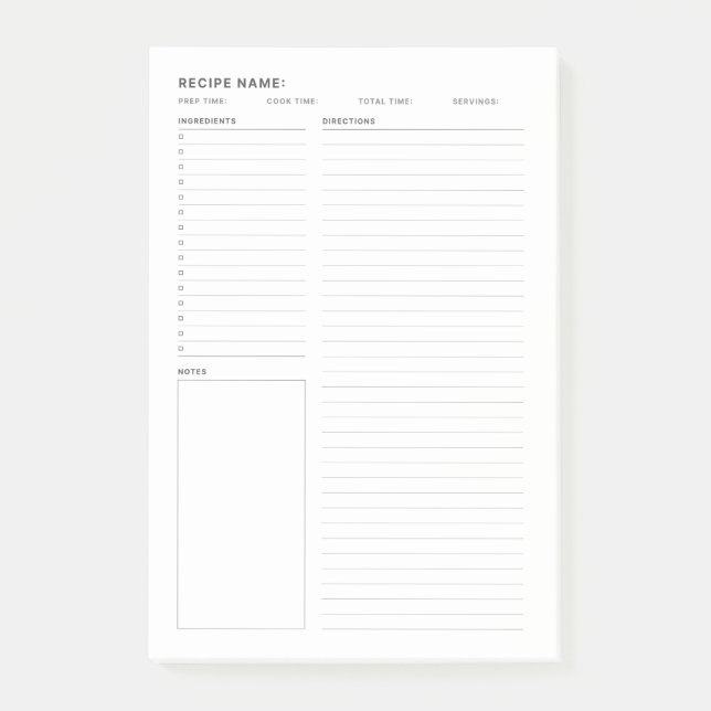 Simple Minimal Recipe List Book Post-it Notes (Front)
