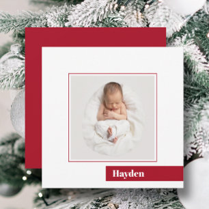 Simple Minimal Red Christmas Photo Birth Announcement