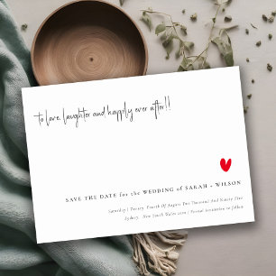 Simple Minimal Red Heart Script Save The Date Card