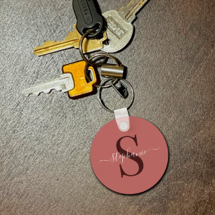 Simple Minimal Red Monogram Initial First Name Key Ring