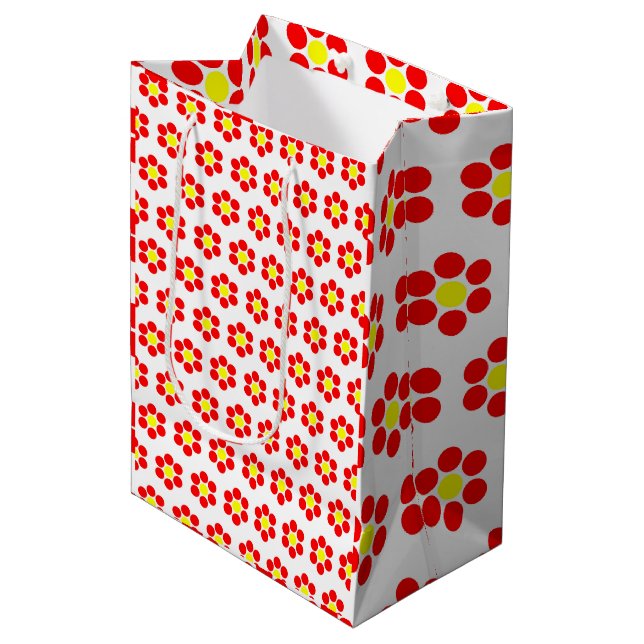 Simple Minimal Red Yellow Flowers Medium Gift Bag (Front Angled)