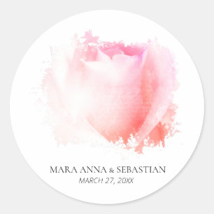 "Simple Minimal Rose Floral Wedding Couples Classic Round Sticker