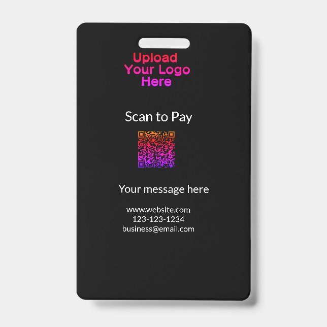 Simple minimal scan to pay Add QR logo website ema ID Badge (Front)