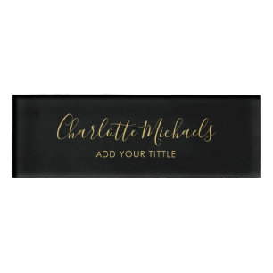 Simple minimal script black gold name profession name tag