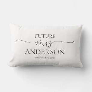 Simple Minimal Script Black & White Bridal Shower Lumbar Cushion