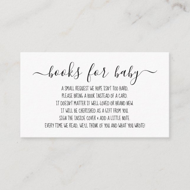 Simple Minimal Script Books for Baby Shower Modern Enclosure Card (Front)