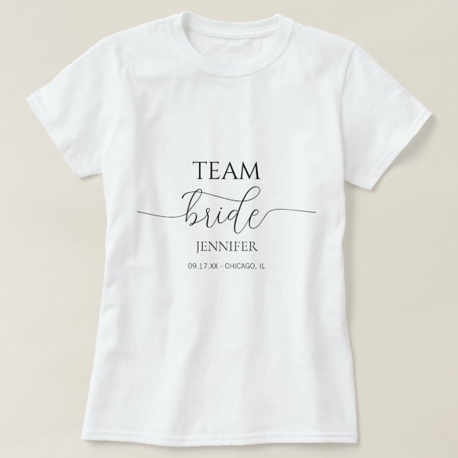 Simple Minimal Script Bridal Shower Team Bride T-Shirt (Design Front)