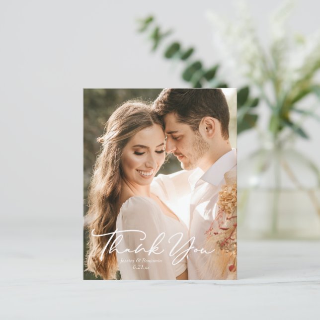Simple Minimal Script Budget Photo Wedding Thank (Standing Front)
