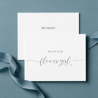 Simple Minimal Script Flower Girl Proposal Card