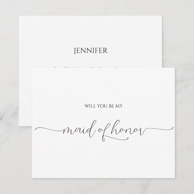 Simple Minimal Script Maid of Honour Proposal Card (Front/Back)