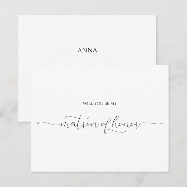 Simple Minimal Script Matron of Honour Proposal Invitation (Front/Back)