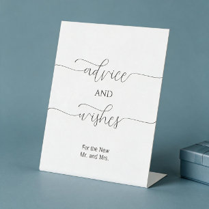 Simple Minimal Script Wedding Advice and Wishes Pedestal Sign