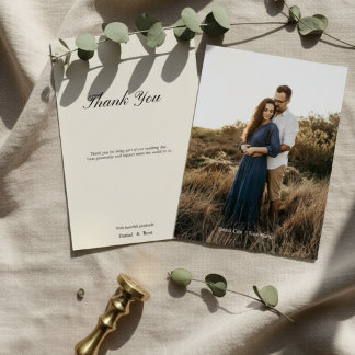 Simple Minimal Script Wedding Thank You Card