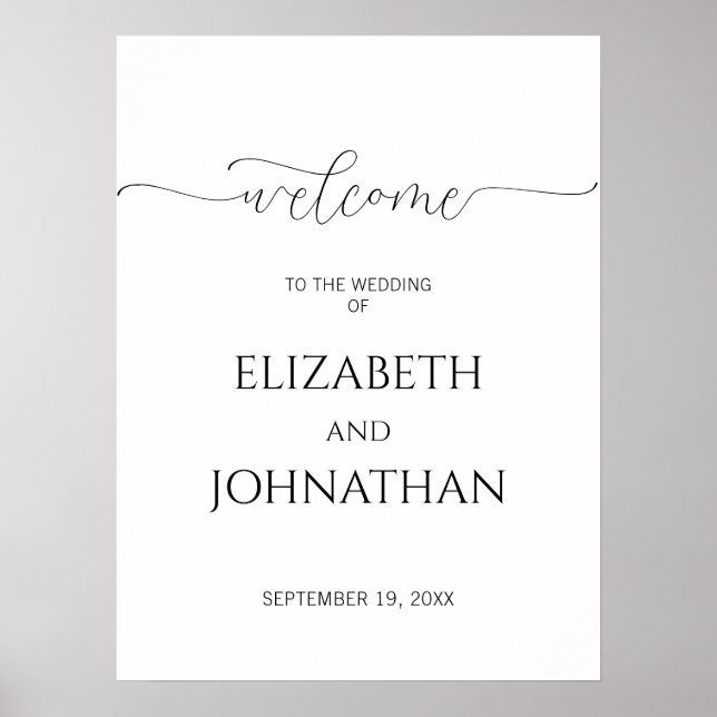 Simple Minimal Script Wedding Welcome Sign (Front)
