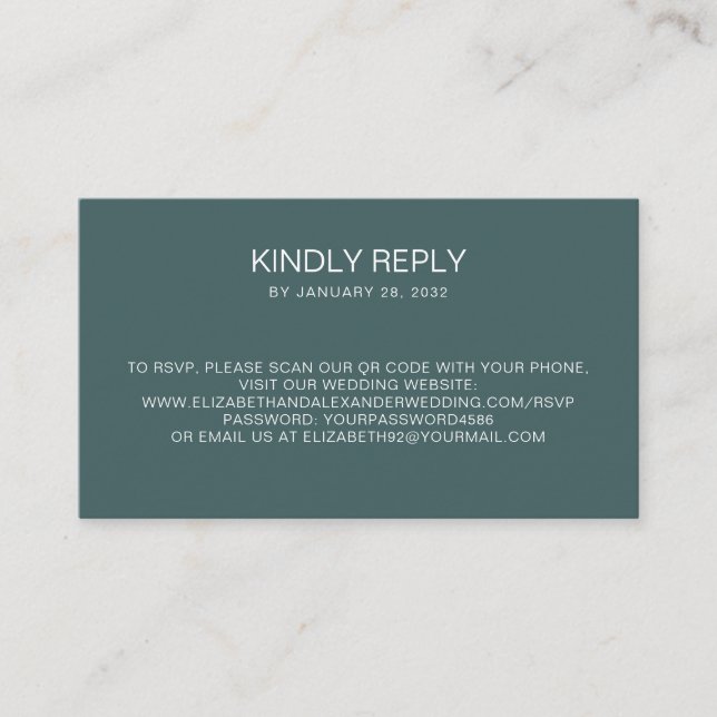 Simple minimal teal QR Code online RSVP Enclosure Card (Front)