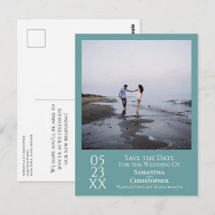 Simple Minimal Teal Wedding Save the Date Photo Postcard