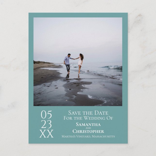 Simple Minimal Teal Wedding Save the Date Photo Postcard (Front)