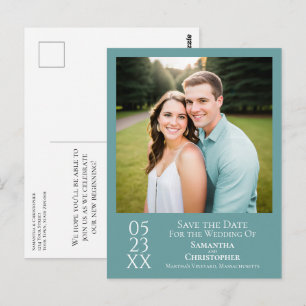 Simple Minimal Teal Wedding Save the Date Photo Postcard