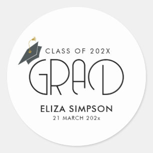 simple minimal text graduation classic round sticker