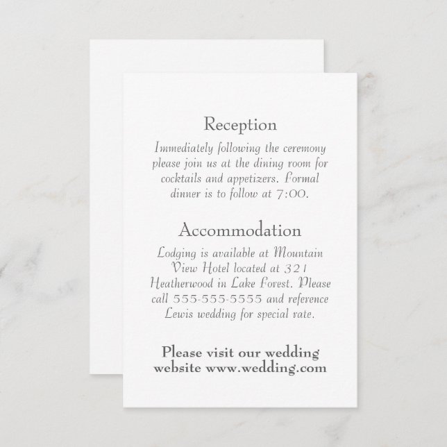 Simple, Minimal, Text-only Wedding Details Enclosure Card (Front/Back)