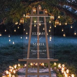 Simple Minimal Text Transparent Wedding Welcome Acrylic Sign