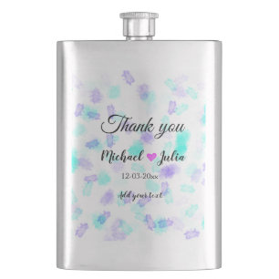 Simple minimal thank you couple name heart glitter hip flask
