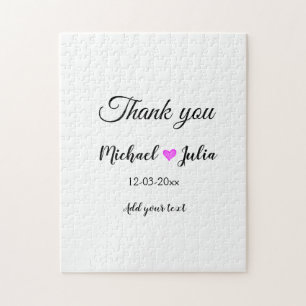 Simple minimal thank you couple name heart glitter jigsaw puzzle