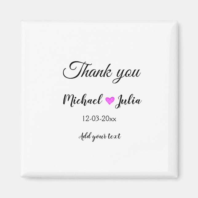 Simple minimal thank you couple name heart glitter magnet (Front)