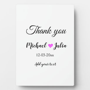 Simple minimal thank you couple name heart glitter plaque