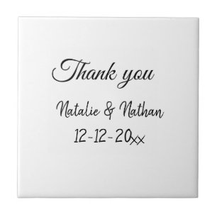 Simple minimal thank you couple name text date cus ceramic tile