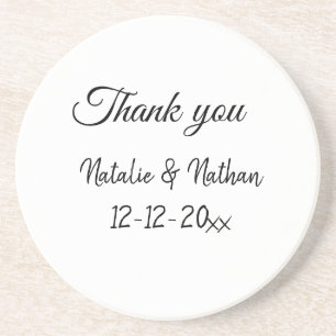 Simple minimal thank you couple name text date cus coaster