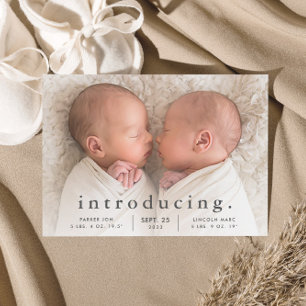 Simple Minimal Twin Photo Birth Announcement
