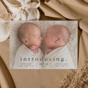 Simple Minimal Twin Photo Birth Announcement Postcard