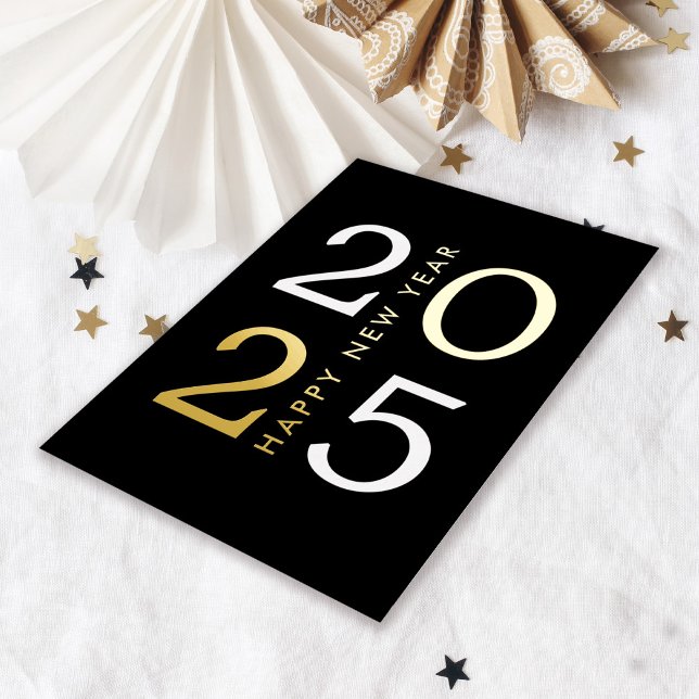 Simple Minimal Typography Happy New Year 2025 Foil Holiday Card (Shimmering real gold foil makes this New Year card pop with style!

)